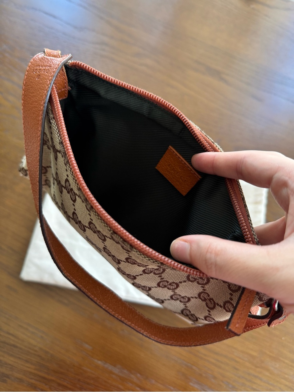 Gucci Beige GG Monogram Mini Wristlet with Brown Trim - Picture 4 of 9